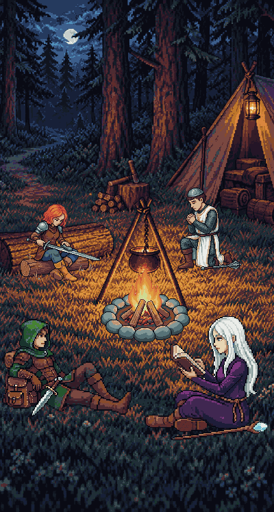 The party at full power around a high fire